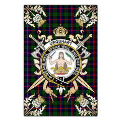 Urquhart Modern Tartan Crest Black Garden Flag - Gold Thistle Style