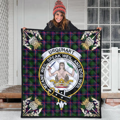 Urquhart Modern Tartan Crest Premium Quilt - Gold Thistle Style