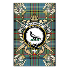 Walkinshaw Tartan Crest Black Garden Flag - Gold Thistle Style