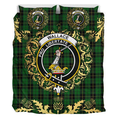 Wallace Hunting Tartan Crest Bedding Set - Golden Thistle Style