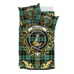 Wallace Hunting Ancient Tartan Crest Bedding Set - Golden Thistle Style