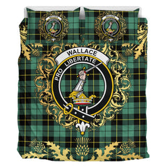 Wallace Hunting Ancient Tartan Crest Bedding Set - Golden Thistle Style