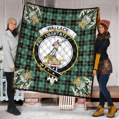 Wallace Hunting Ancient Tartan Crest Premium Quilt - Gold Thistle Style