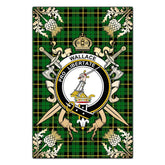 Wallace Hunting Green Tartan Crest Black Garden Flag - Gold Thistle Style
