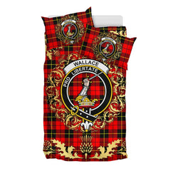 Wallace Hunting Red Tartan Crest Bedding Set - Golden Thistle Style
