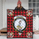 Wallace Hunting Red Tartan Crest Premium Quilt - Gold Thistle Style