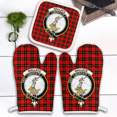 Wallace Hunting Red Tartan Crest Oven Mitt And Pot Holder (2 Oven Mitts + 1 Pot Holder)