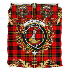 Wallace Hunting Red Tartan Crest Bedding Set - Golden Thistle Style