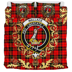 Wallace Hunting Red Tartan Crest Bedding Set - Golden Thistle Style