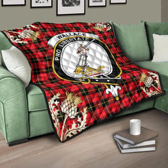 Wallace Hunting Red Tartan Crest Premium Quilt - Gold Thistle Style