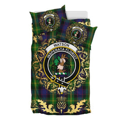 Watson Tartan Crest Bedding Set - Golden Thistle Style