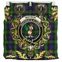Watson Tartan Crest Bedding Set - Golden Thistle Style