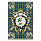 Watson Ancient Tartan Crest Black Garden Flag - Gold Thistle Style