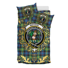 Watson Ancient Tartan Crest Bedding Set - Golden Thistle Style