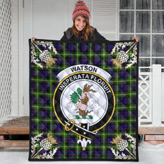 Watson Modern Tartan Crest Premium Quilt - Gold Thistle Style