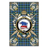Weir Ancient Tartan Crest Black Garden Flag - Gold Thistle Style