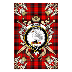 Wemyss Modern Tartan Crest Black Garden Flag - Gold Thistle Style