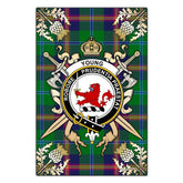 Young Modern Tartan Crest Black Garden Flag - Gold Thistle Style