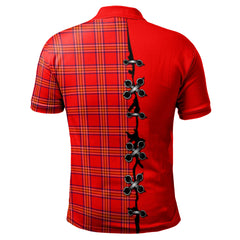 Burnett Modern Tartan Tartan Polo Shirt - Lion Rampant And Celtic Thistle Style