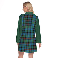 Campbell Of Cawdor Ancient Tartan Women's Lapel Shirt Dress With Long Sleeve