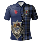 Clark Tartan Polo Shirt - Lion Rampant And Celtic Thistle Style