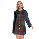 Fraser Hunting Ancient Tartan Women's Lapel Shirt Dress With Long Sleeve