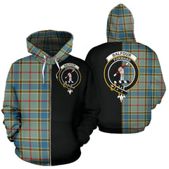 Balfour Blue Tartan Crest Zipper Hoodie - Half Of Me Style