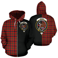 Innes Modern Tartan Crest Zipper Hoodie - Half Of Me Style