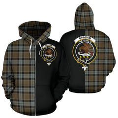 Graham of Menteith Weathered Tartan Crest Zipper Hoodie - Half Of Me Style