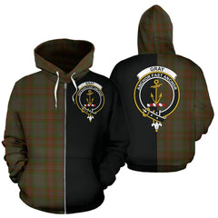 Gray Tartan Crest Zipper Hoodie - Half Of Me Style