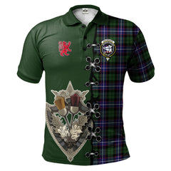 Galbraith Modern Tartan Polo Shirt - Lion Rampant And Celtic Thistle Style