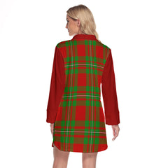Grierson Tartan Women's Lapel Shirt Dress With Long Sleeve