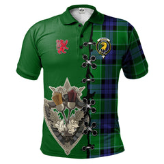 Haldane Tartan Polo Shirt - Lion Rampant And Celtic Thistle Style