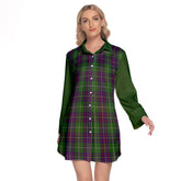 Inglis Tartan Women's Lapel Shirt Dress With Long Sleeve