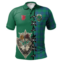 Irvine Ancient Tartan Polo Shirt - Lion Rampant And Celtic Thistle Style