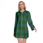 Irving Of Bonshaw Tartan Women's Lapel Shirt Dress With Long Sleeve