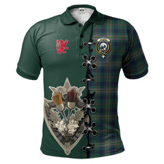Kennedy Modern Tartan Polo Shirt - Lion Rampant And Celtic Thistle Style