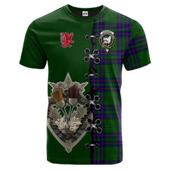 Lockhart Modern Tartan T-shirt - Lion Rampant And Celtic Thistle Style