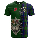 Lumsden Green Tartan T-shirt - Lion Rampant And Celtic Thistle Style