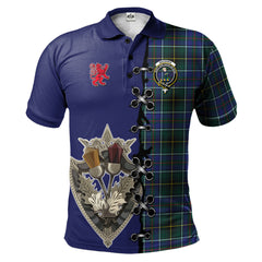 MacInnes Modern Tartan Polo Shirt - Lion Rampant And Celtic Thistle Style
