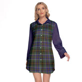MacInnes Modern Tartan Women's Lapel Shirt Dress With Long Sleeve