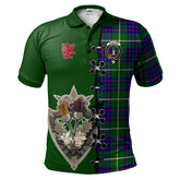 MacIntyre Hunting Modern Tartan Polo Shirt - Lion Rampant And Celtic Thistle Style