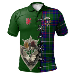 MacIntyre Hunting Modern Tartan Polo Shirt - Lion Rampant And Celtic Thistle Style