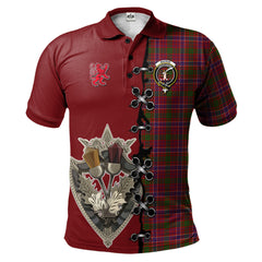 MacRae Red Tartan Polo Shirt - Lion Rampant And Celtic Thistle Style