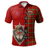 Morrison Red Modern Tartan Polo Shirt - Lion Rampant And Celtic Thistle Style