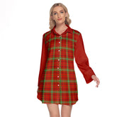 Morrison Red Modern Tartan Women's Lapel Shirt Dress With Long Sleeve