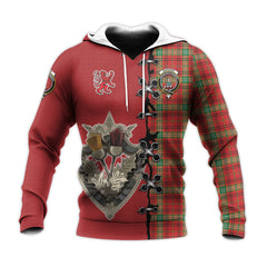 Morrison Red Modern Tartan Hoodie - Lion Rampant And Celtic Thistle Style