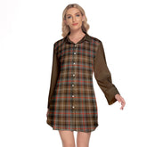 Sutherland Weathered Tartan Women's Lapel Shirt Dress With Long Sleeve
