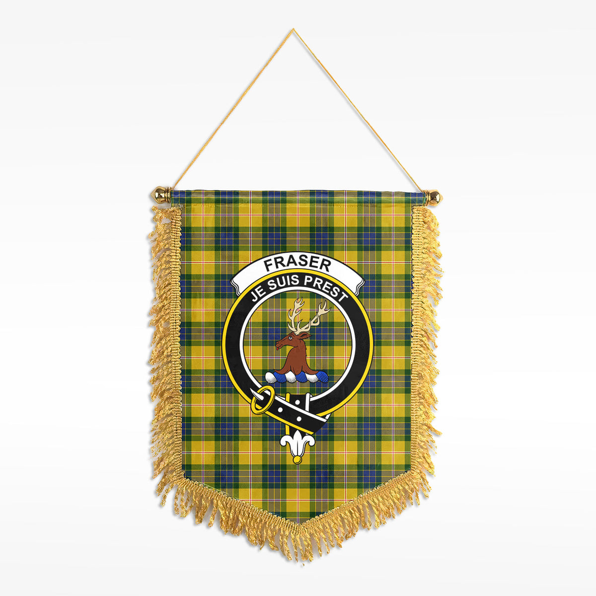 Fraser (of Lovat) Yellow Tartan Crest Wall Hanging Banner