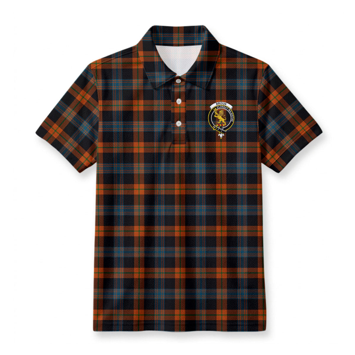 Broun Ancient Tartan Crest Birdseye Mesh Polo Shirt